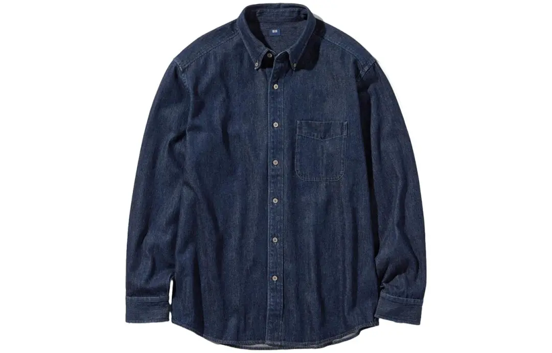 UNIQLO Shirts Men's Pointed Collar Moderate Denim