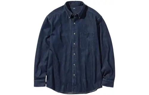 UNIQLO Shirts Men's Pointed Collar Moderate Denim