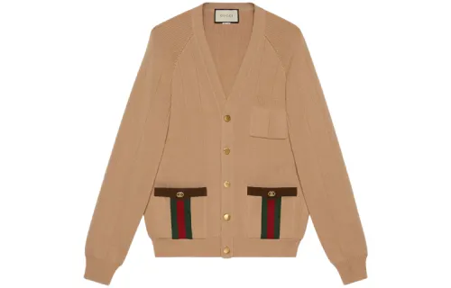 GUCCI Sweaters Men's Camel V Neck Moderate Cardigan