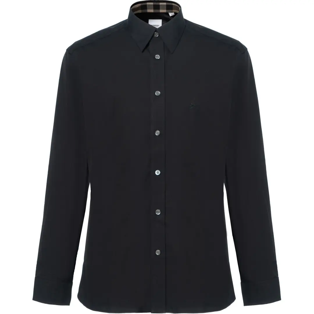 Burberry SS24 Men's Logo Cotton Long Sleeves Shirt Black