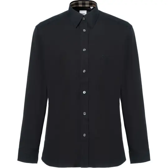 Burberry SS24 Men's Logo Cotton Long Sleeves Shirt Black