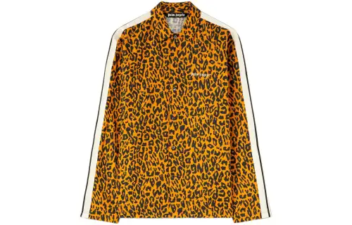 PALM ANGELS Cheetah Printed Stripe Detailed Track Shirt