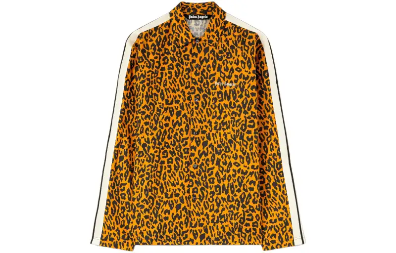 PALM ANGELS Cheetah Printed Stripe Detailed Track Shirt
