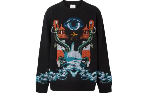 Burberry Sweaters Men's Black Crew Neck Moderate