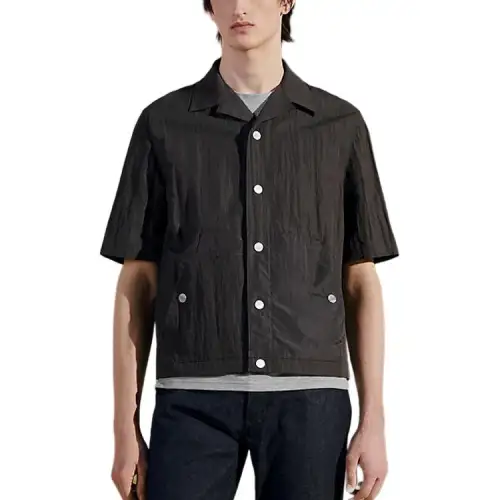 HERMES Shirts Men's Black Cuban Collar Moderate Other