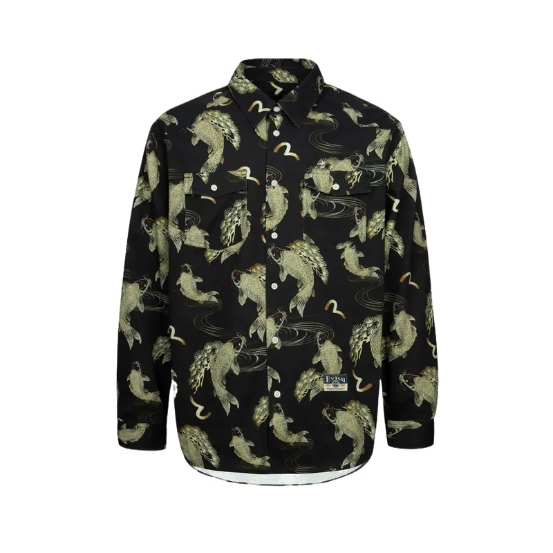 EVISU Shirt Men's Black All Over Print