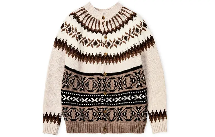 LOEWE Sweaters Men's Beige Crew Neck Moderate Cardigan