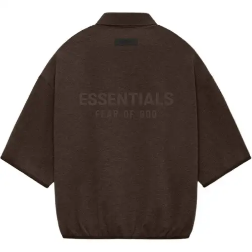 Fear of God Essentials 2024 Summer Series 3/4 Sleeve Pol Heather Wood Letter Print Fitted Short Sleeve American Heavy Polo Shirt Men's Chestnut Brown/Heather Wood