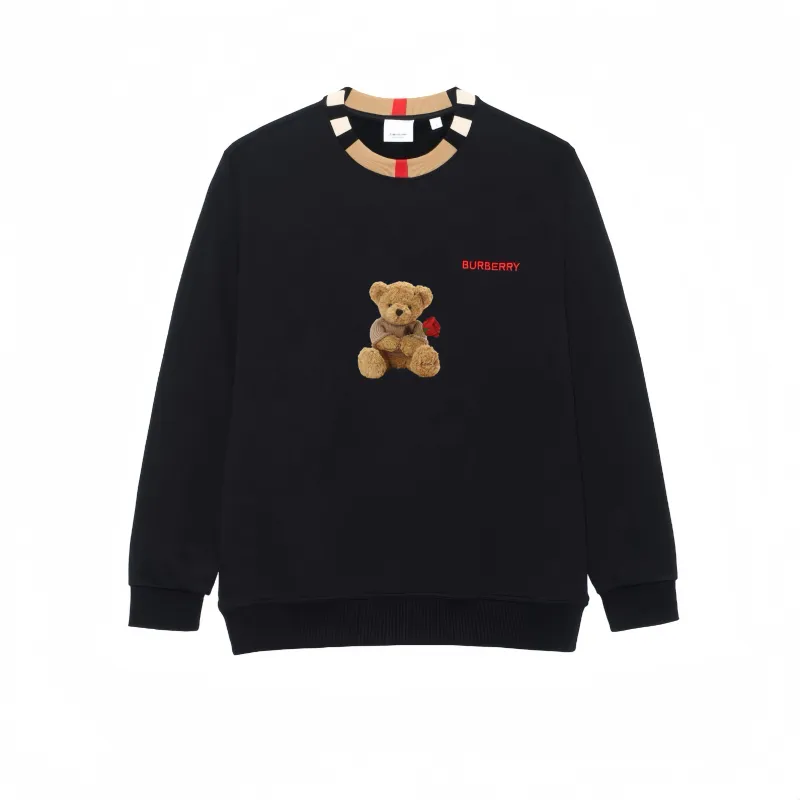 Burberry Multicolor Letter Embroidery Crew Neck Long Sleeved Sweatshirt Unisex Black