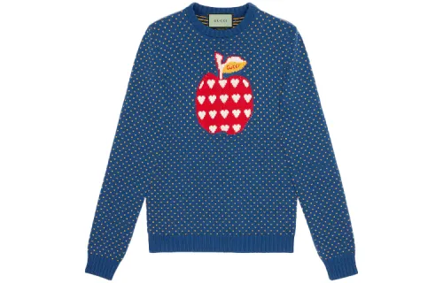 GUCCI Sweaters Men's Dark Blue Crew Neck Moderate Other