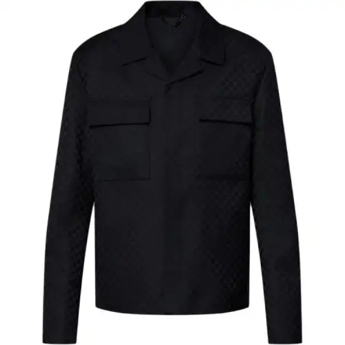 Lv Damier Open Collar Wool Overshirt