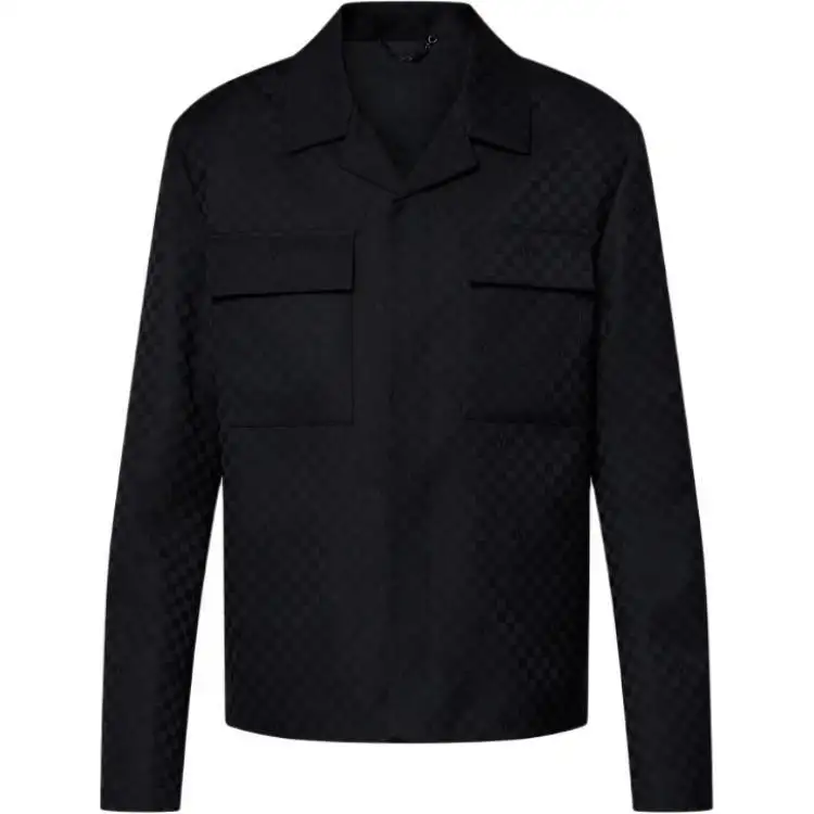 Lv Damier Open Collar Wool Overshirt