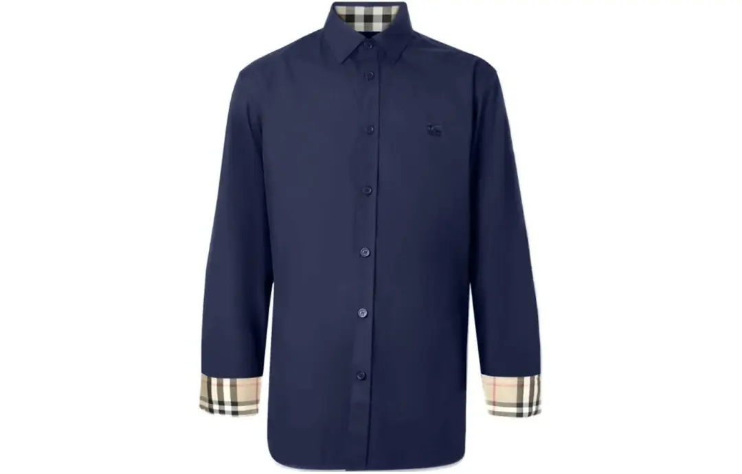 Burberry SS24 Men Logo Embroidered Single-Breasted Shirt Dark Blue