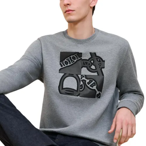 HERMES Sweatshirts Men's Gray Crew Neck Moderate Regular