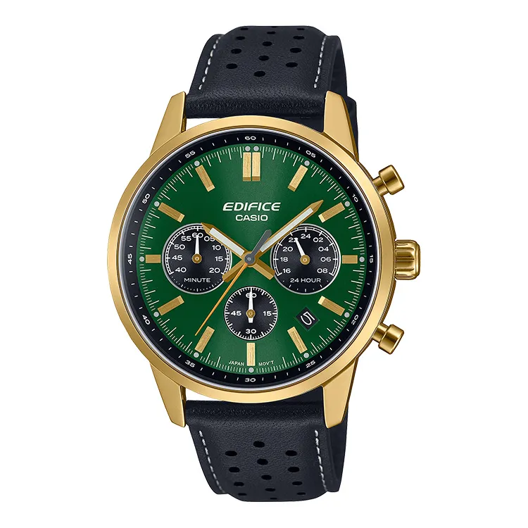 CASIO EDIFICE Calendar Three Eyes Quartz Movement Leather Strap Watch Men's Watches White Dial