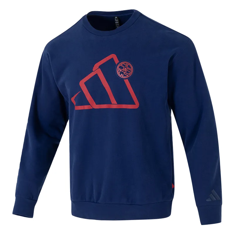 Adidas Sweatshirts Men's Blue Crew Neck Moderate Straight Fit