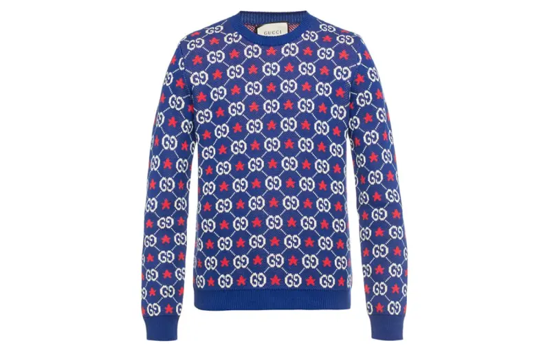 GUCCI Sweaters Men's Blue Crew Neck Moderate Other