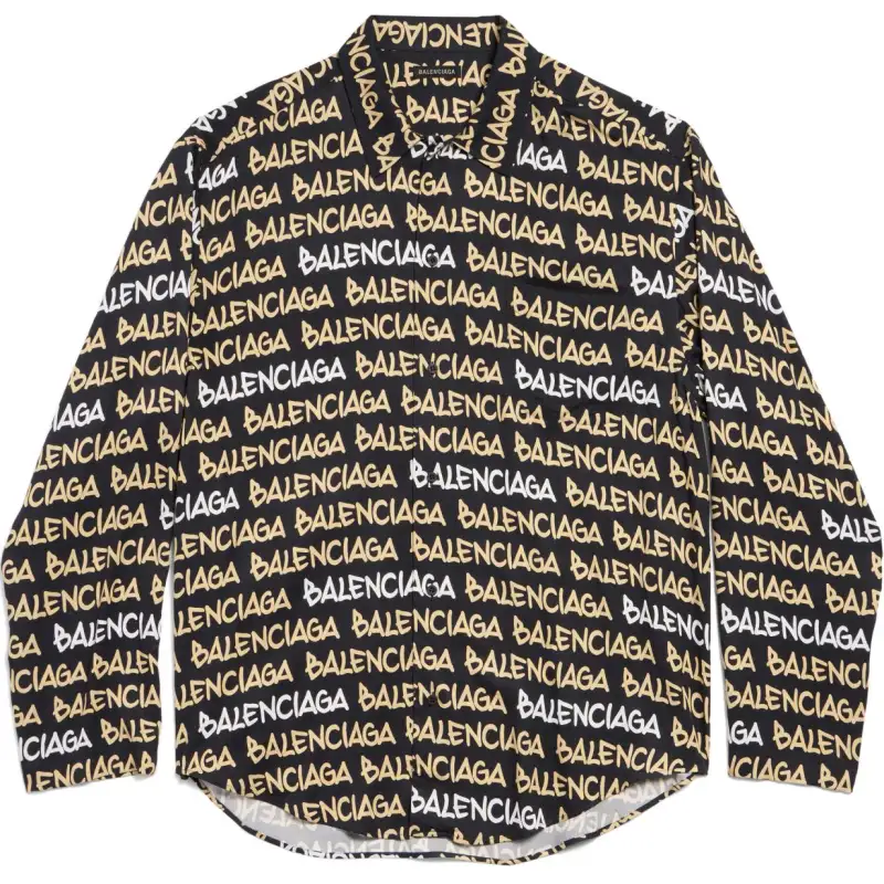 Balenciaga All Over Logo Collared Long Sleeve Shirt