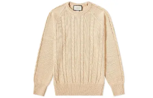GUCCI Sweaters Men's Light Beige Crew Neck Moderate Other