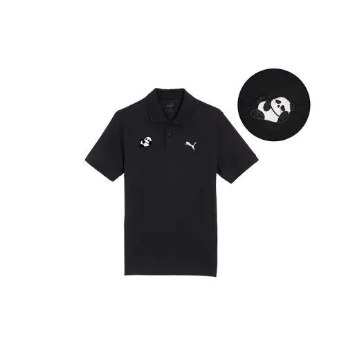 PUMA Polo Shirts Unisex Black Polo Collar Moderate Straight Fit