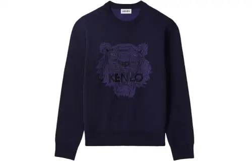 KENZO Classic Tiger Head Sweaters Men's Navy Blue Crew Neck Moderate Base Layer