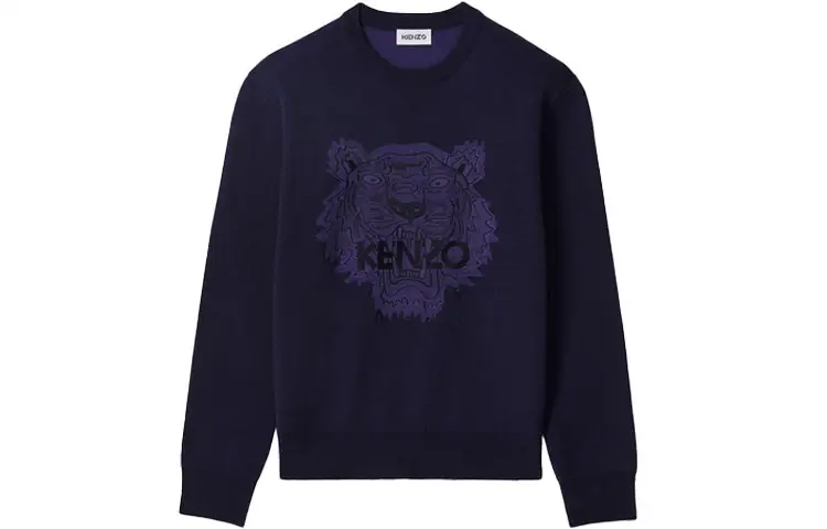 KENZO Classic Tiger Head Sweaters Men's Navy Blue Crew Neck Moderate Base Layer