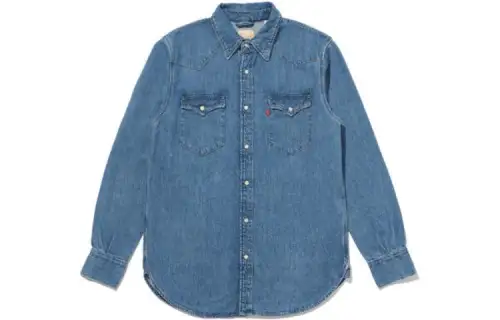 Levis Levi's Lapel Single Breasted Long Sleeve Denim Shirt Men's Blue