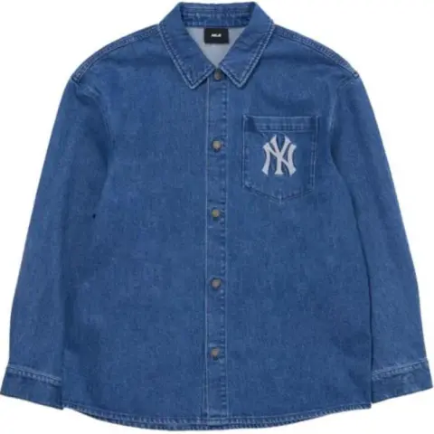 MLB New York Yankees Denim Coopers Mega Logo New York Yankees Denim Shirts Shirt Unisex Blue