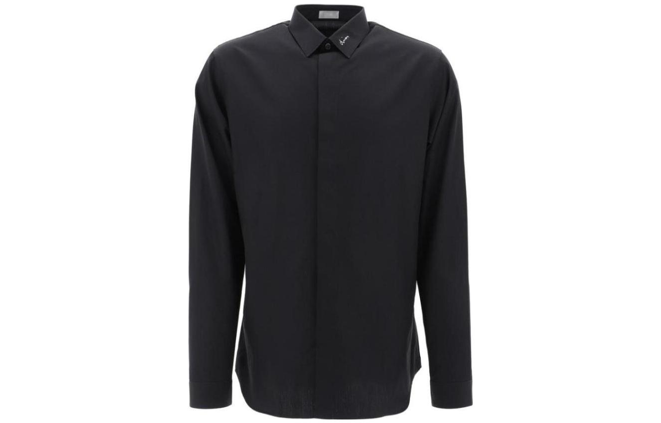 DIOR Dior FW23 solid color single-breasted casual long-sleeved shirt for men, black