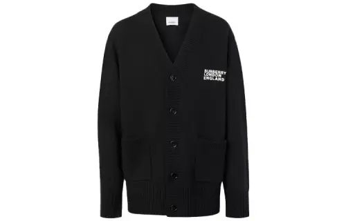 Burberry Sweaters Men's Black V Neck Moderate Cardigan