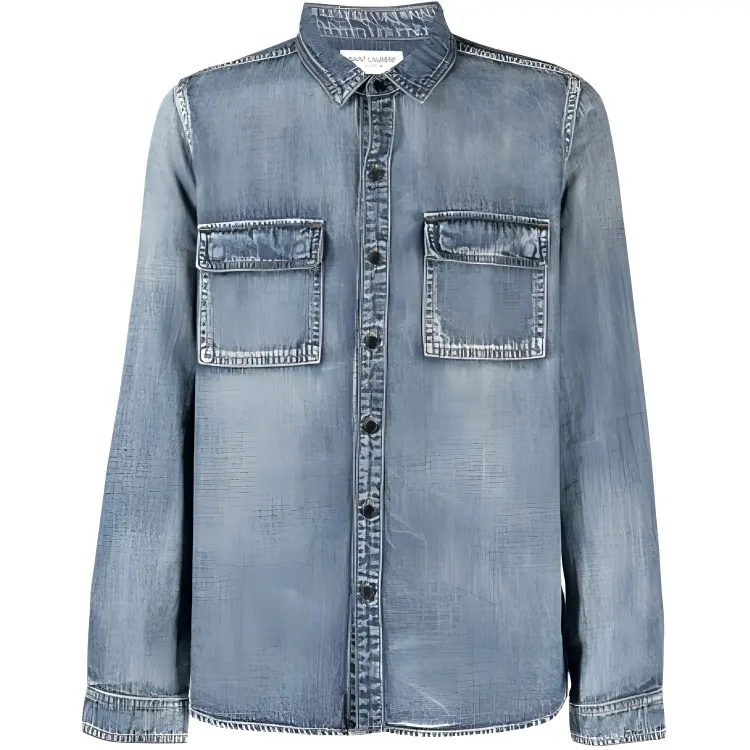 SAINT LAURENT Shirts Men's Blue Lapel Moderate Denim