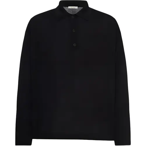 THE ROW Polo Shirts Men's Black Polo Collar Moderate Straight Fit