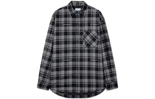 OFF-WHITE FW23 plaid padded long-sleeved shirt, normal fit, same style for men and women, black