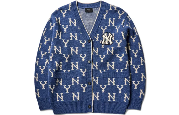 MLB Monogram Sweaters Unisex Blue V-neck Moderate
