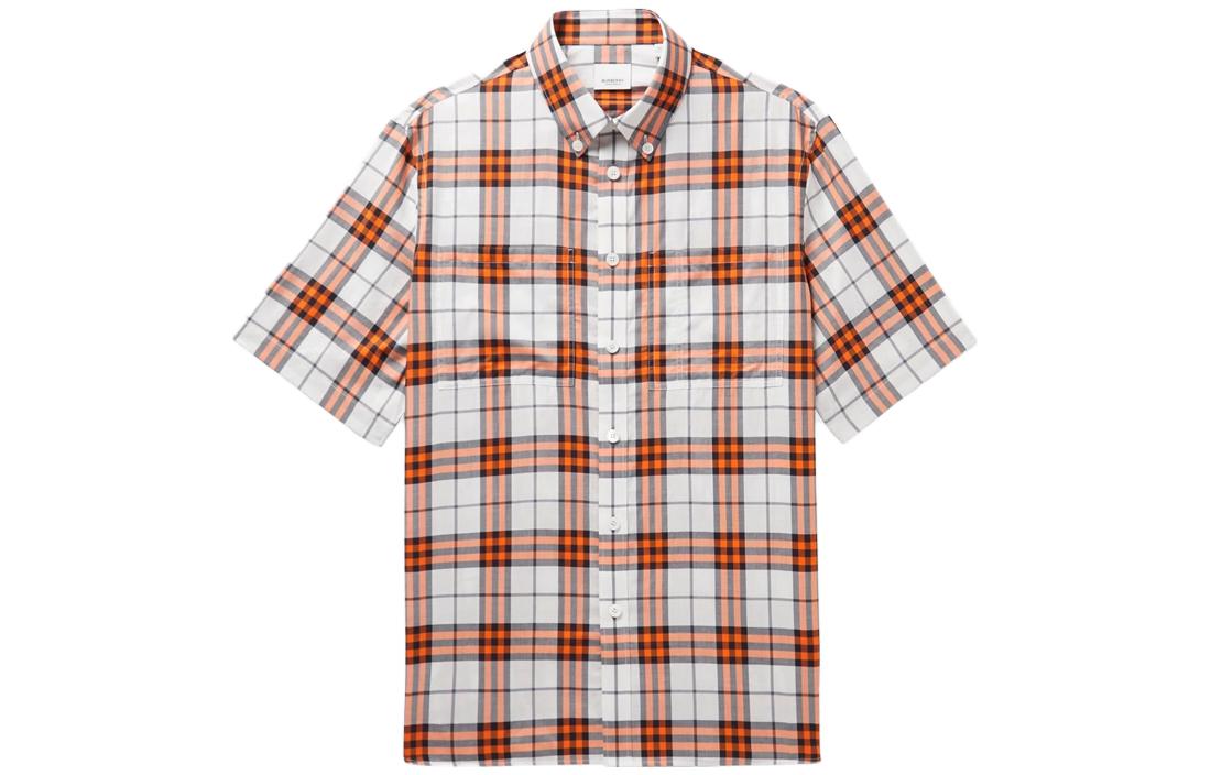 Burberry Burberry plaid all-over pointed collar single-breasted fitted short-sleeved shirt for men red