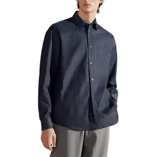 HERMES Shirts Men's Blue Lapel Moderate Other