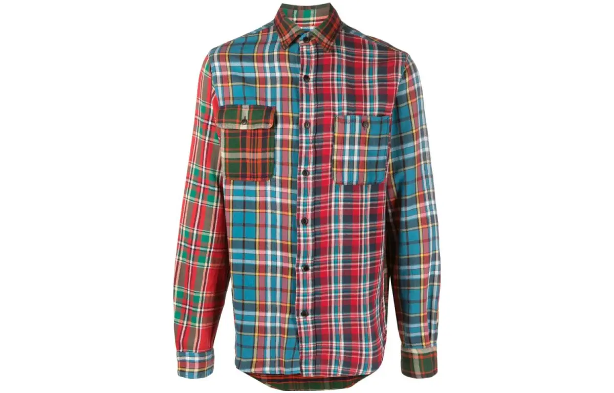 【Previous Season】patchwork plaid-check cotton shirt