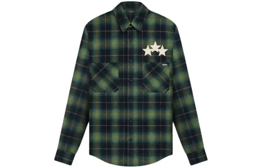 Amiri star-leather flannel shirt