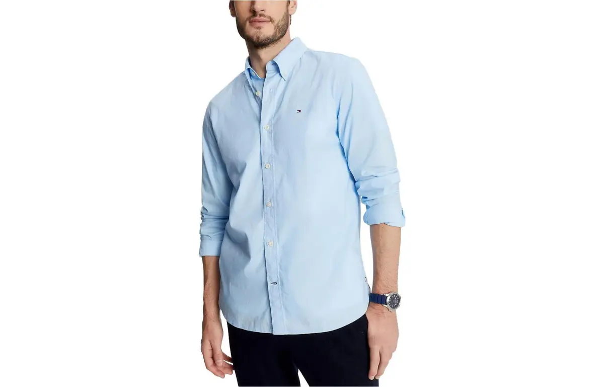 Tommy Hilfiger Shirts Men's Sky Blue Lapel Moderate Straight Fit