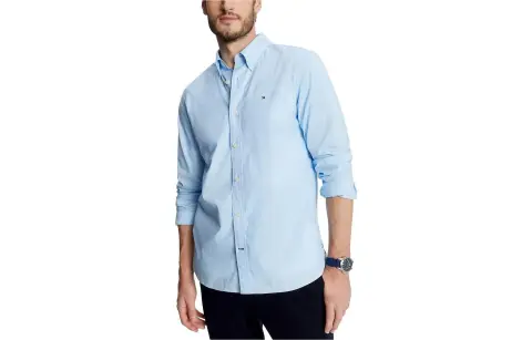 Tommy Hilfiger Shirts Men's Sky Blue Lapel Moderate Straight Fit