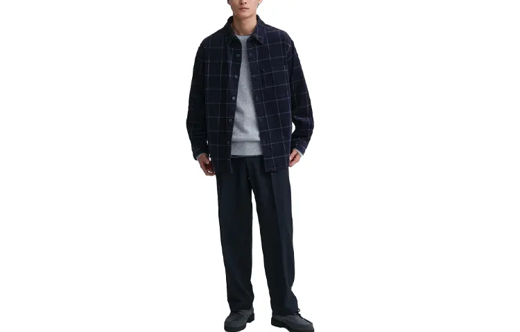 UNIQLO Shirts Unisex Navy Blue Pointed Collar Thin Other