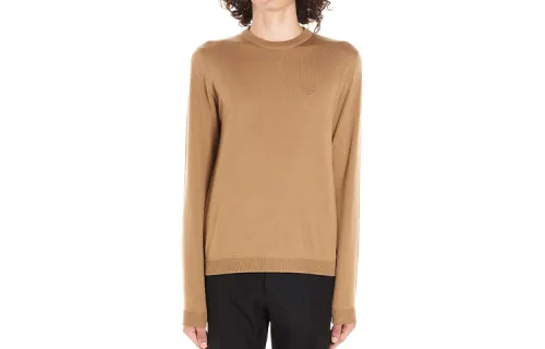 PRADA Sweaters Men's Brown Crew Neck Thickened Other