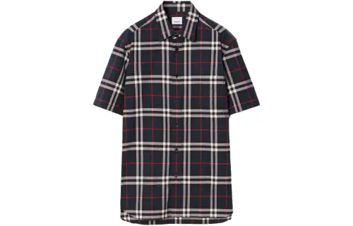Burberry Shirts Men's Navy Lapel Moderate Shirt
