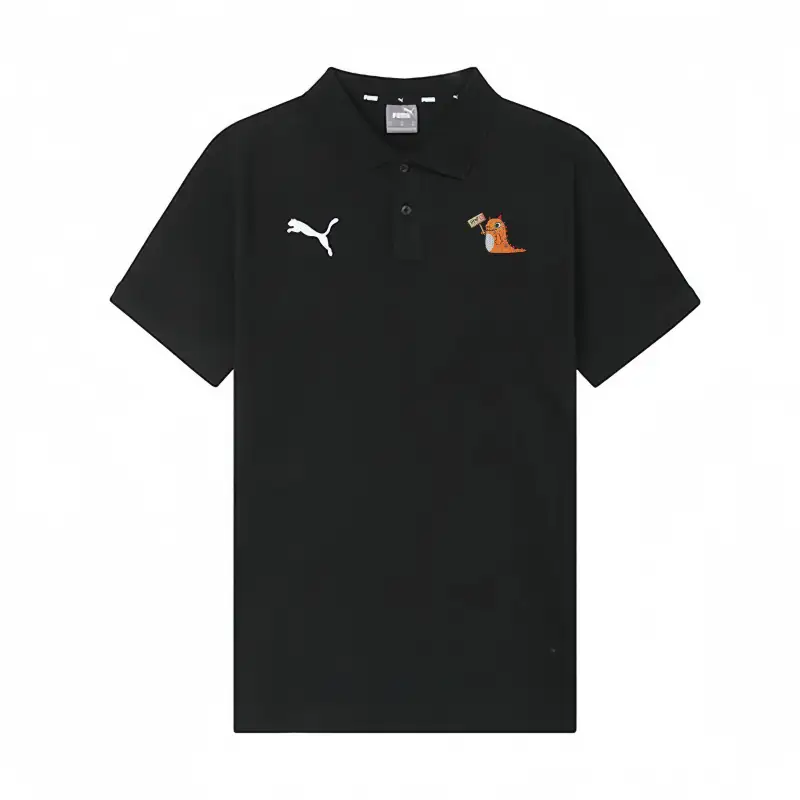 PUMA Polo Shirts Unisex Black Polo Collar Moderate Straight Fit
