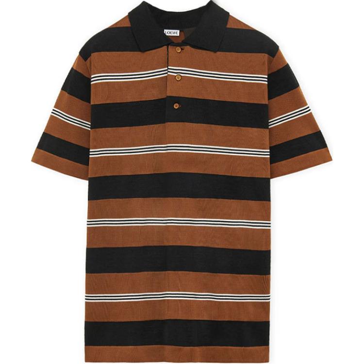 LOEWE Polo Shirts Men's Brown Polo Collar Moderate Straight Fit