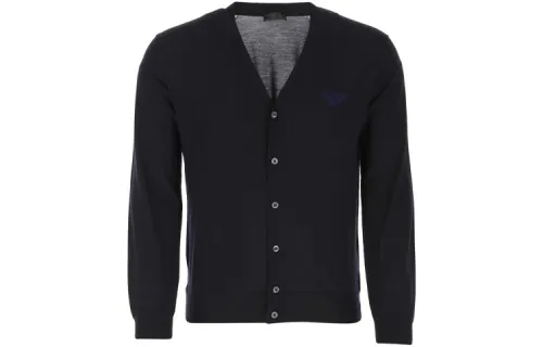 PRADA Sweaters Men's Blue V Neck Moderate Cardigan