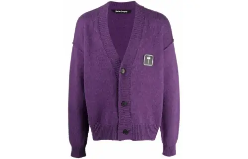 PALM ANGELS Sweaters Men's Purple V Neck Moderate Straight Fit