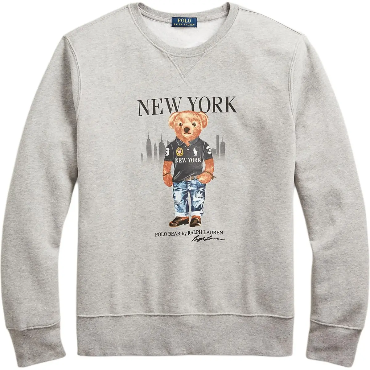 Polo Ralph Lauren Bear Print Crew Neck Fleece Lined Long Sleeved Sweatshirt Men's Gray