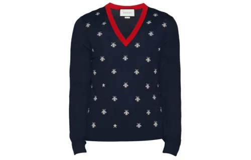 GUCCI Sweaters Men's Ink Blue V Neck Moderate Other
