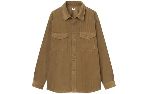 UNIQLO Shirts Unisex Camel Pointed Collar Moderate Shirt